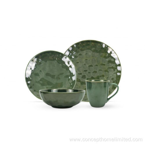 Reactive glazed stoneware dinner set in Green